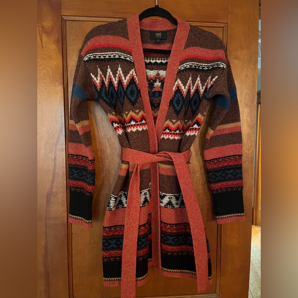 Frye Anthropologie Wool Sadie Fair Isle Boho Cardigan XS